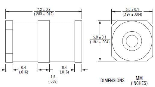 Mechanical Drawing - Bourns 2052 & 2056 Series Light Duty 3-Electrode GDTs